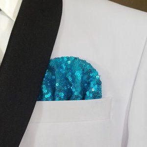 New! Men's Turquoise Blue Sequin Pre-Folded Pocket Square Insert
